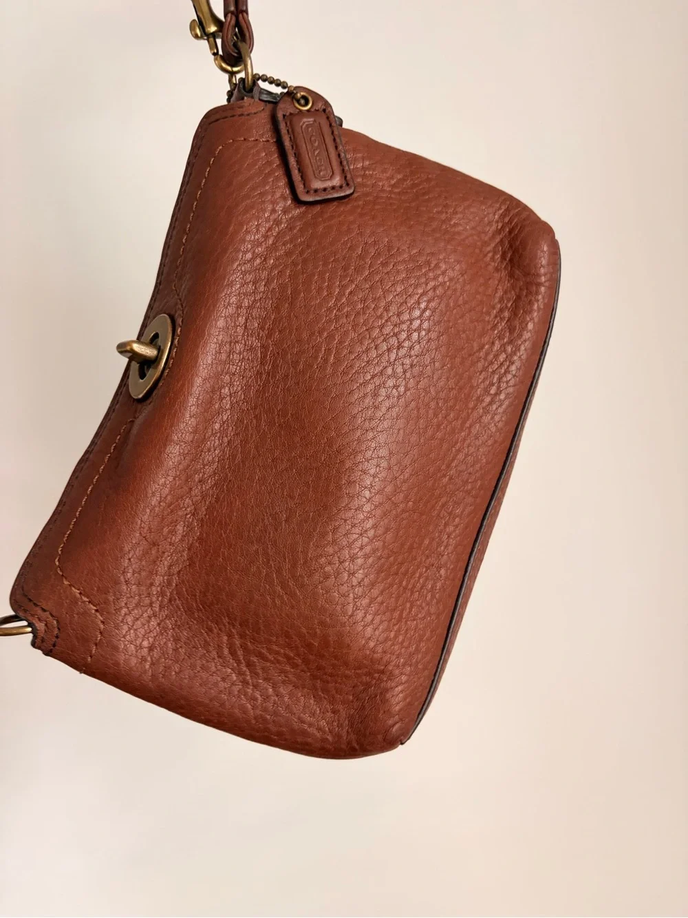 Coach Y2K Brown Pebbled Leather Brass Chelsea Turnlock Wristlet or Mini Purse